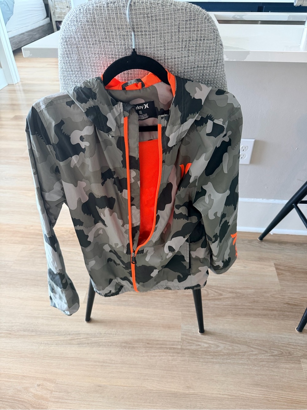 Hurley Boys' Camouflage Hooded Jacket with Bright Orange Trim